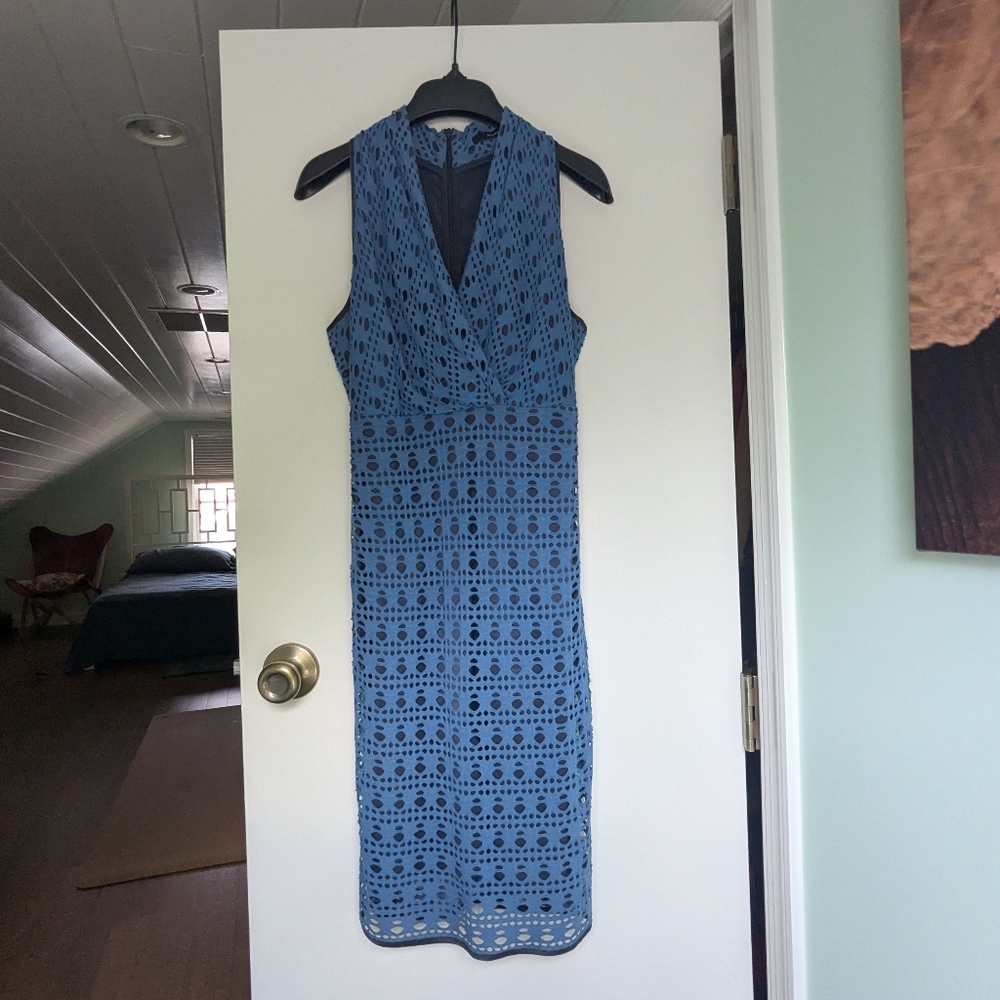 Andrew Marc Blue Sleeveless Sheath Dress